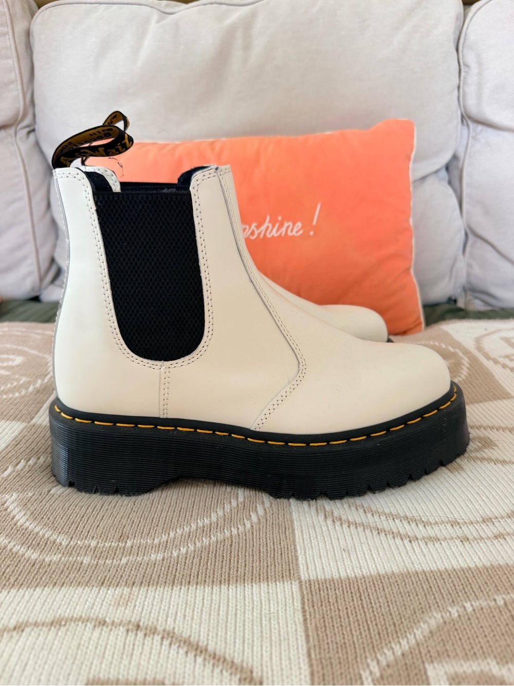 Dr. Martens 2976 QUAD Cream Leather Chelsea Platform Booties with Black Elastic